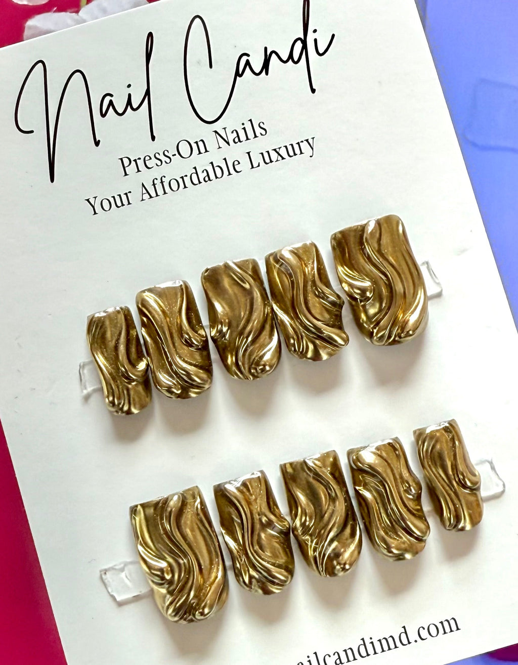 Handmade 3D Gold Chrome Nails