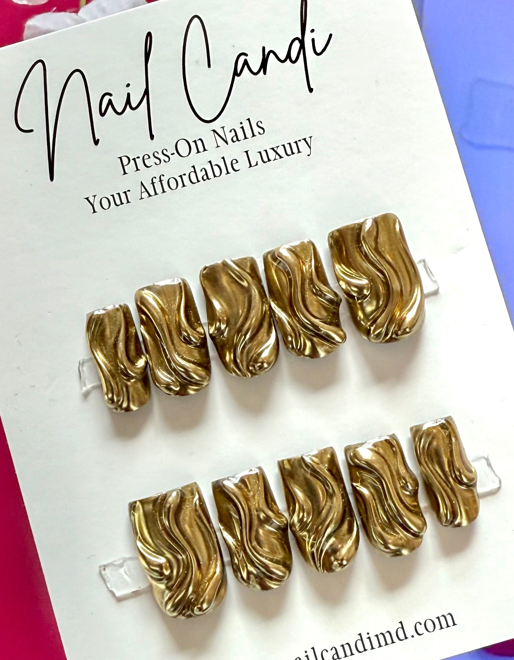 Handmade 3D Gold Chrome Nails