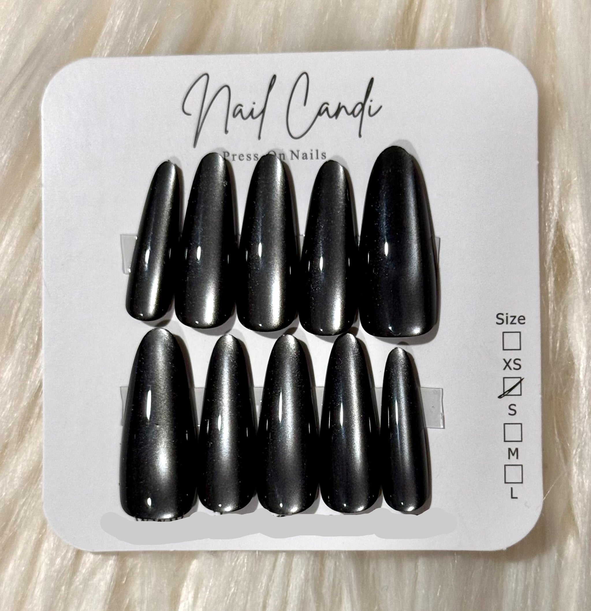 Semi-Handmade Long Smoke Gray Cateye Nails