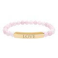Rose Quartz Beaded Bar Bracelet — Engraved "LOVE" Natural Stone Stretch Bracelet