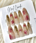 Semi-Handmade Long Pink Nude Gold Chrome Nails