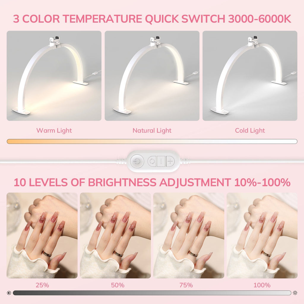 ArcGlow™ Half Moon Foldable Nail Lamp - Plain White - 3000–6000K Adjustable by Lavinda