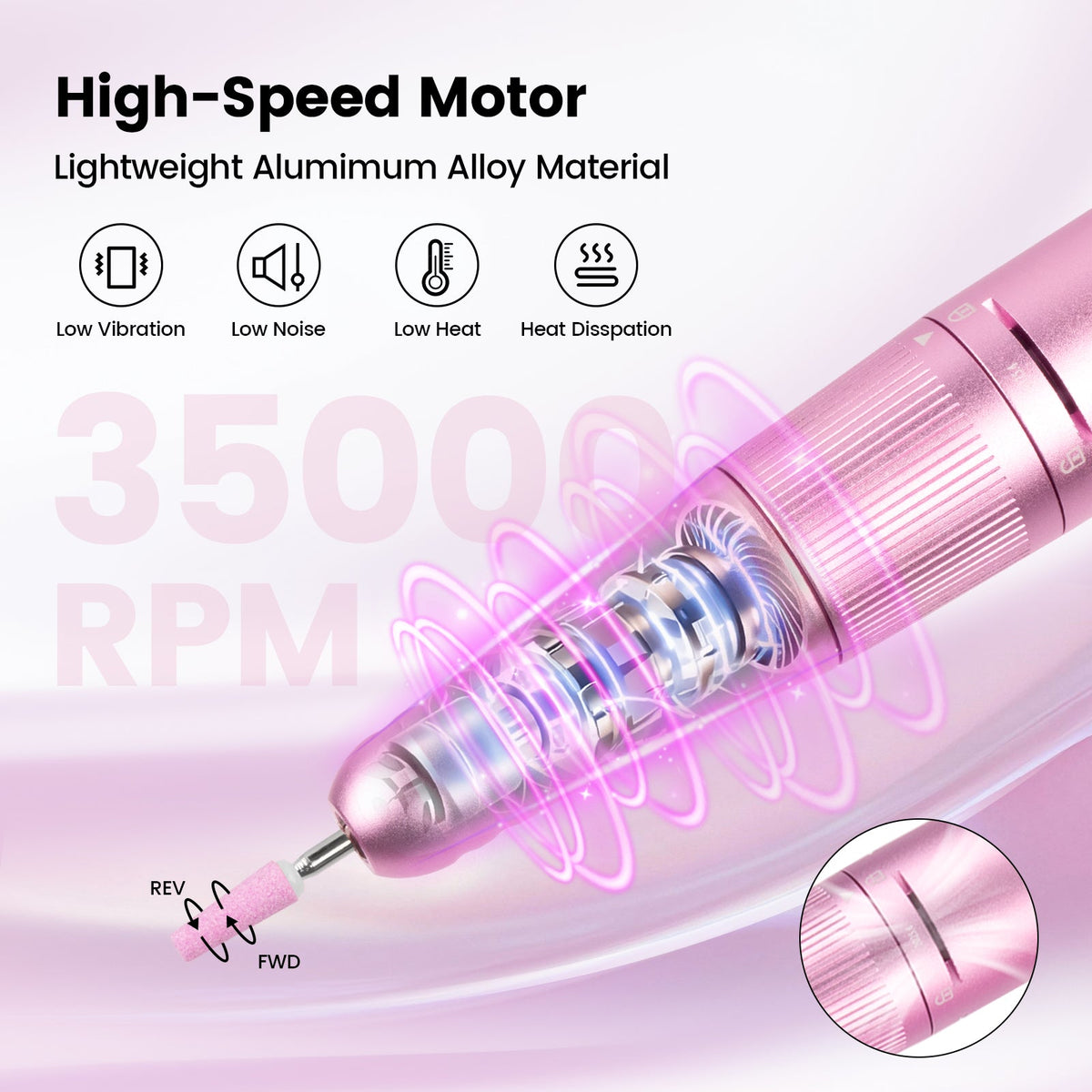 Wand™ Air Nail Drill - Pink - 35,000 RPM Rechargeable