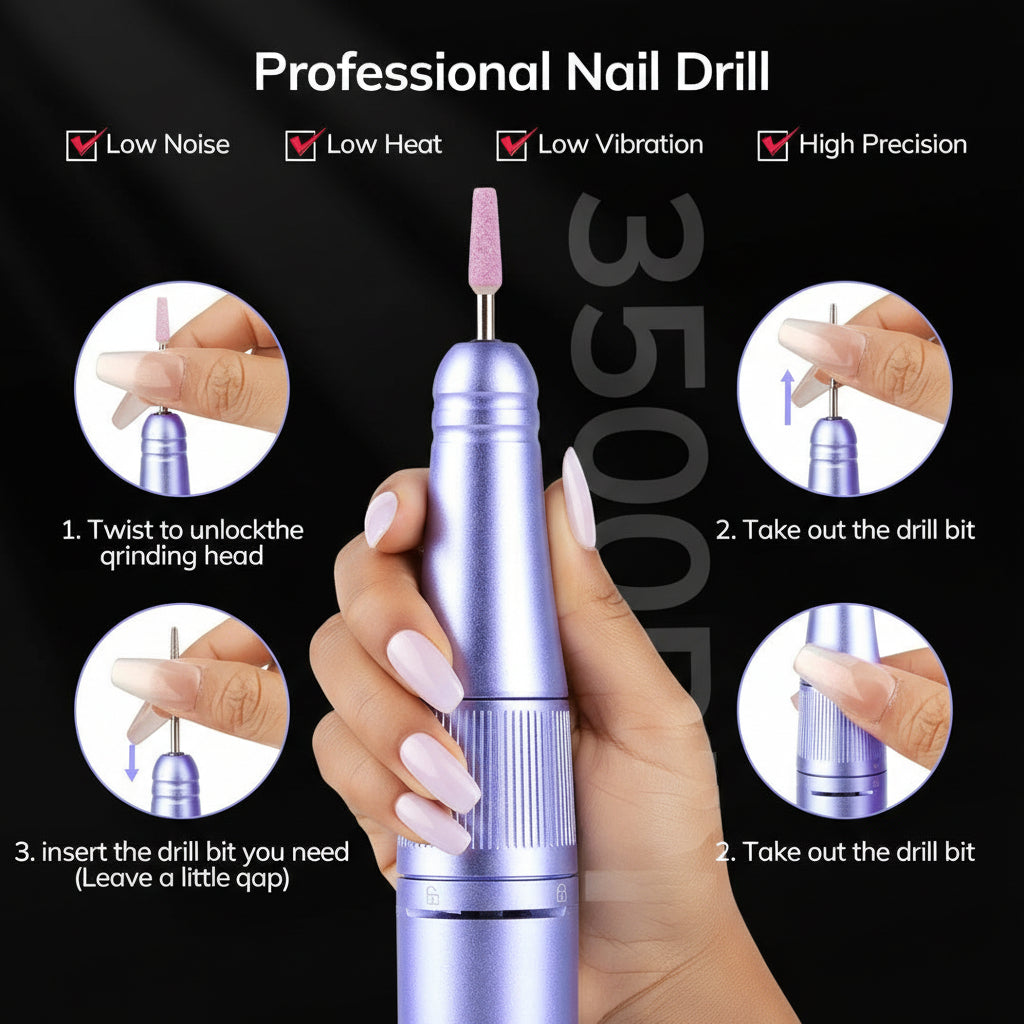Wand™ Ease Nail Drill - Metallic Purple - 35,000 RPM Rechargeable by Lavinda