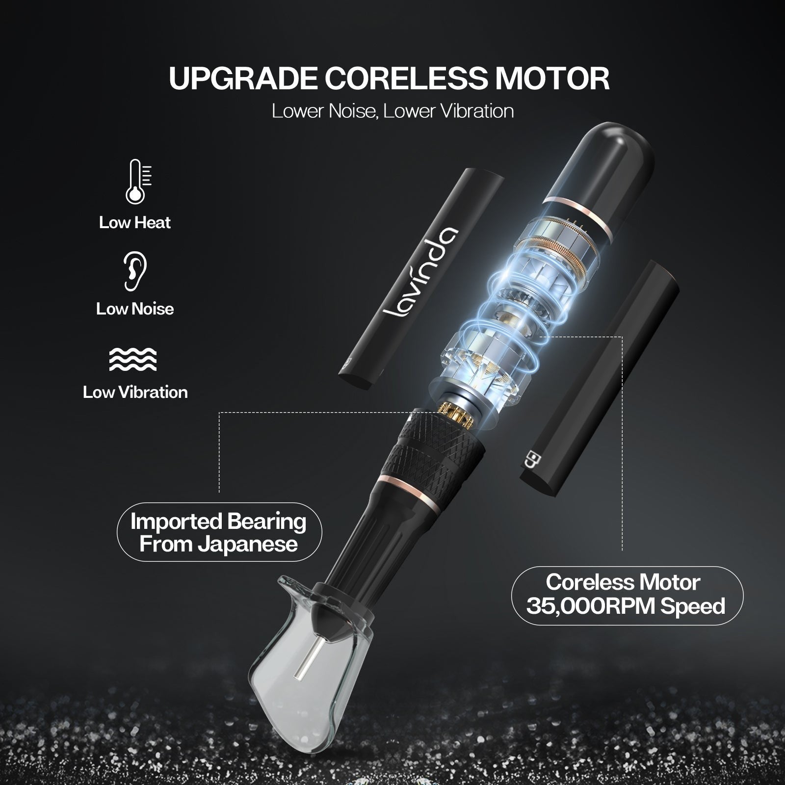 Wand™ Nail Drill - Black Diamond - 35,000 RPM Rechargeable by Lavinda