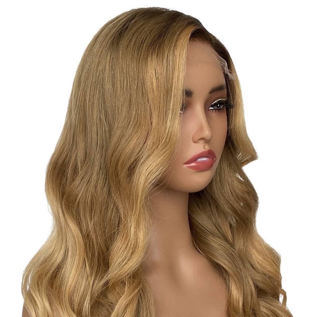 Honey Blonde Ombre Wavy 5x5 HD Lace 100% Human Hair Closure Wig by Private Label