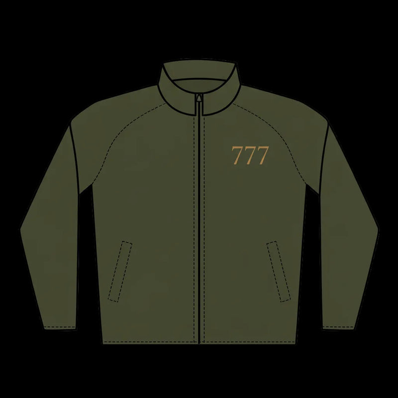 Green jacket with '777' logo on a white background