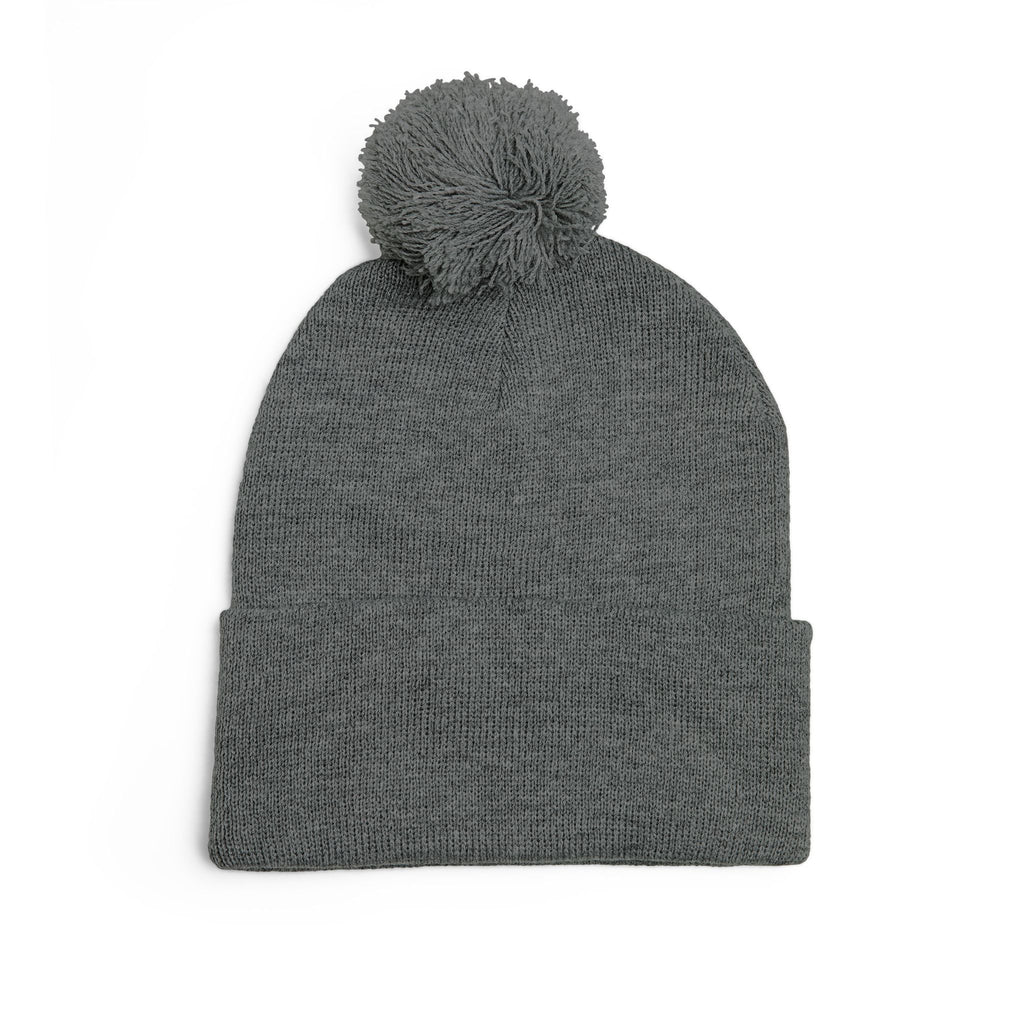 '777' Pom-Pom Knit Cap — Graphite Winter Beanie