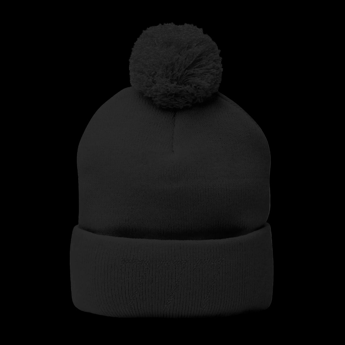 '777' Pom-Pom Knit Cap — Black - AetherLux.Shop