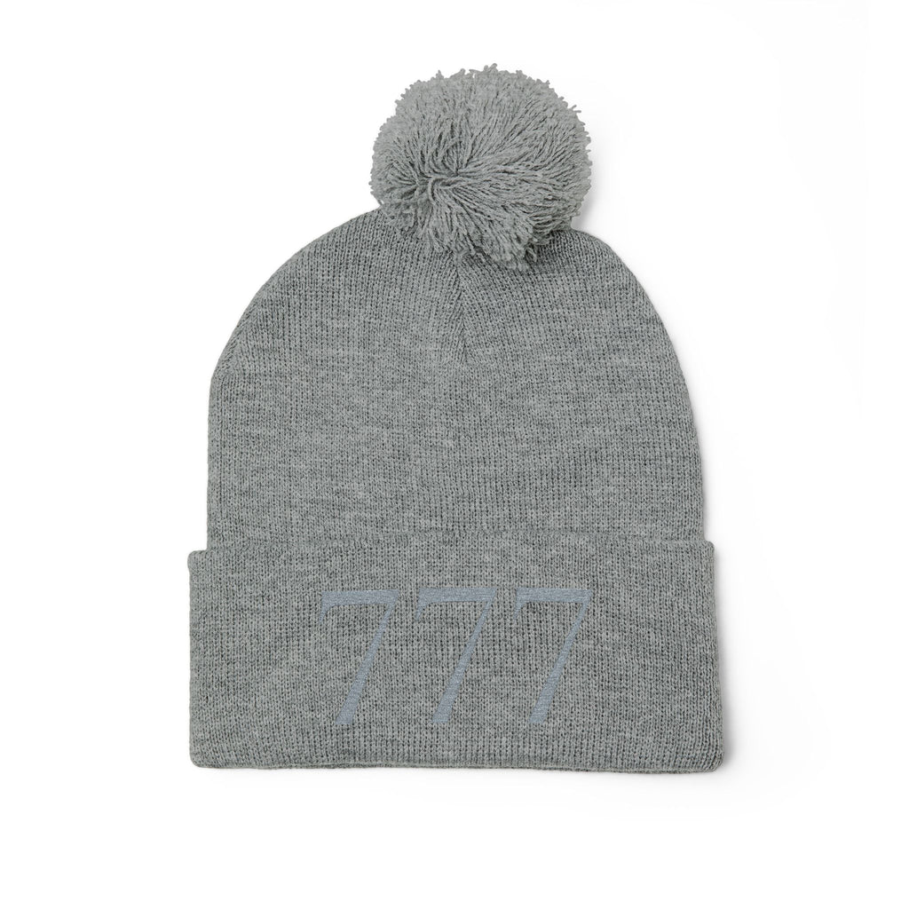 '777' Pom-Pom Knit Cap — Grey Winter Beanie