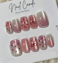 Semi-Handmade Short Pink Bow Polka Dot Nails