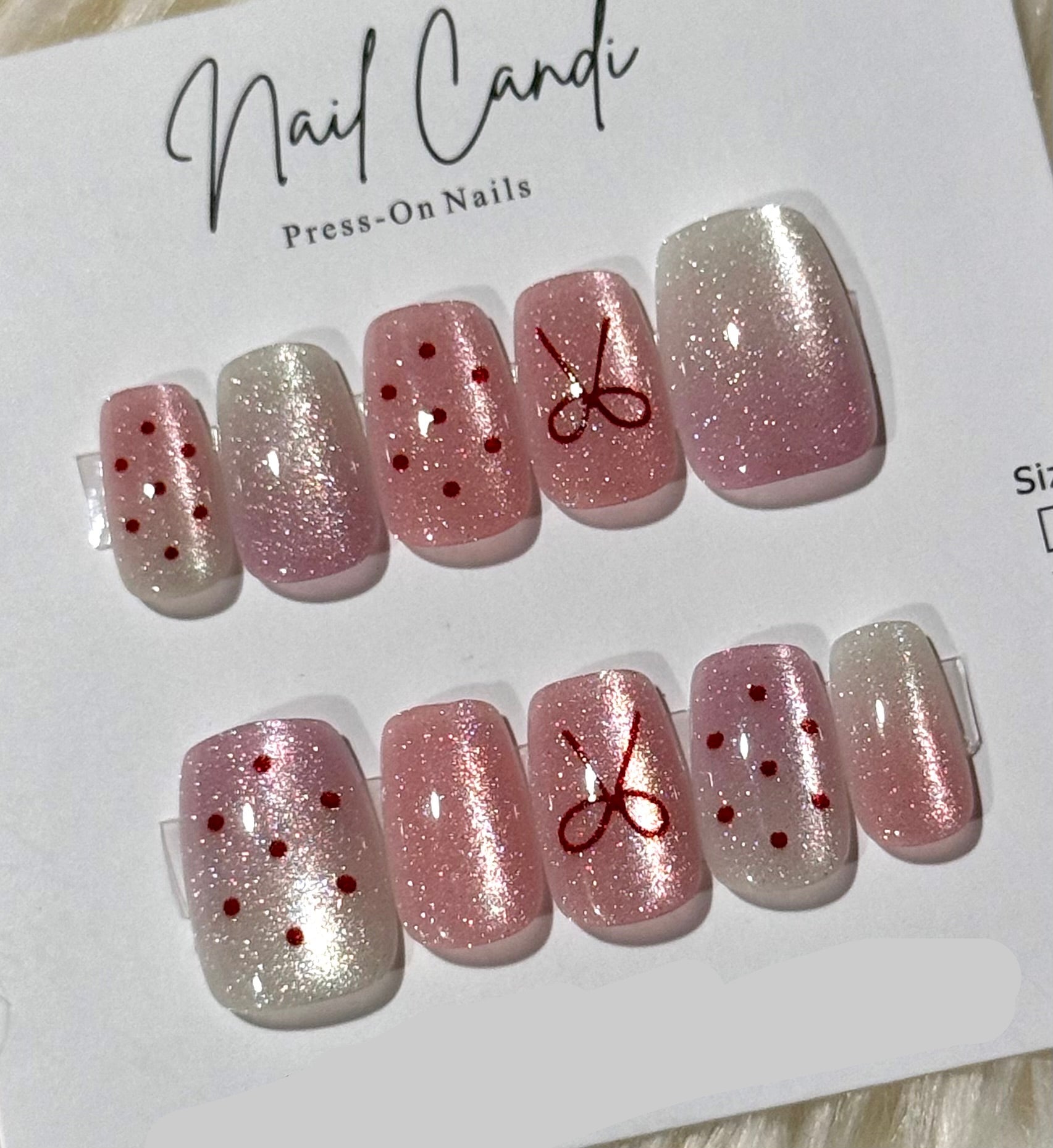 Semi-Handmade Short Pink Bow Polka Dot Nails