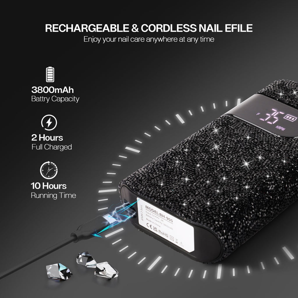 Wand™ Nail Drill - Black Diamond - 35,000 RPM Rechargeable by Lavinda