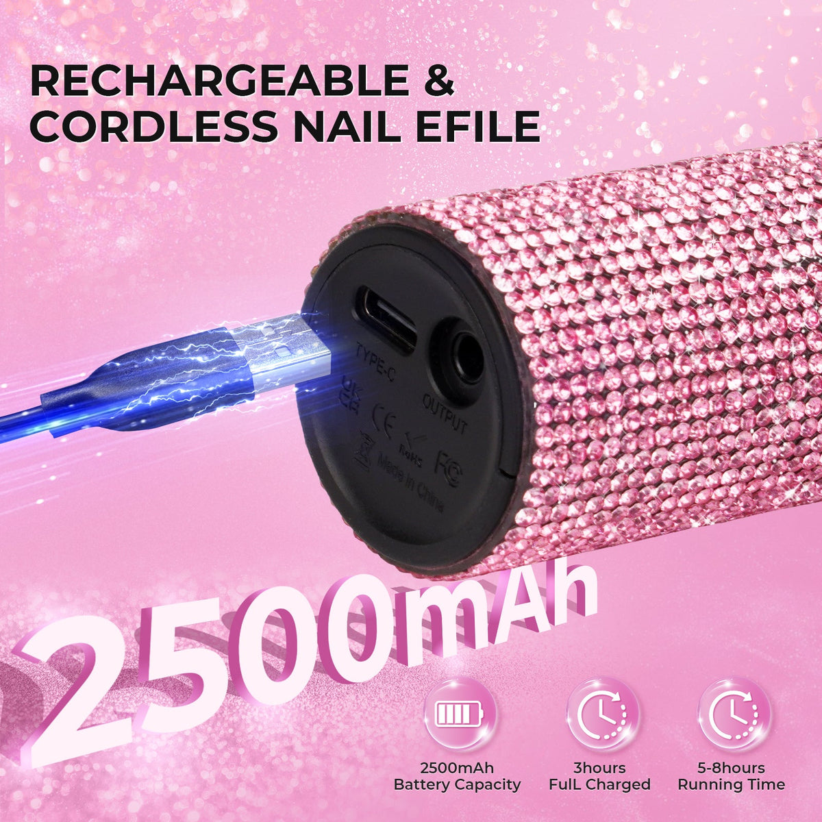 Wand™ Lite Nail Drill - Pink Diamond - 35,000 RPM Rechargeable
