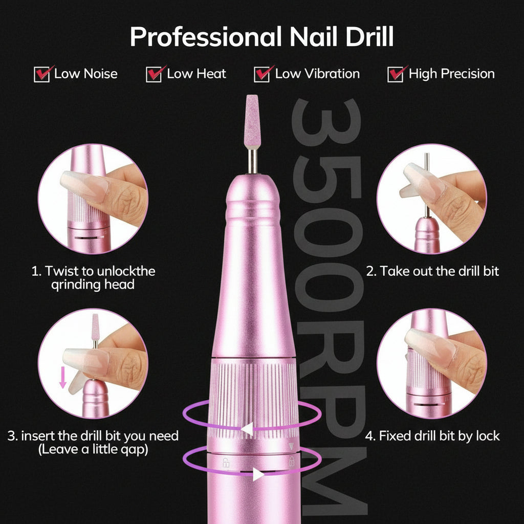 Wand™ Ease Nail Drill - Metallic Pink - 35,000 RPM Rechargeable by Lavinda