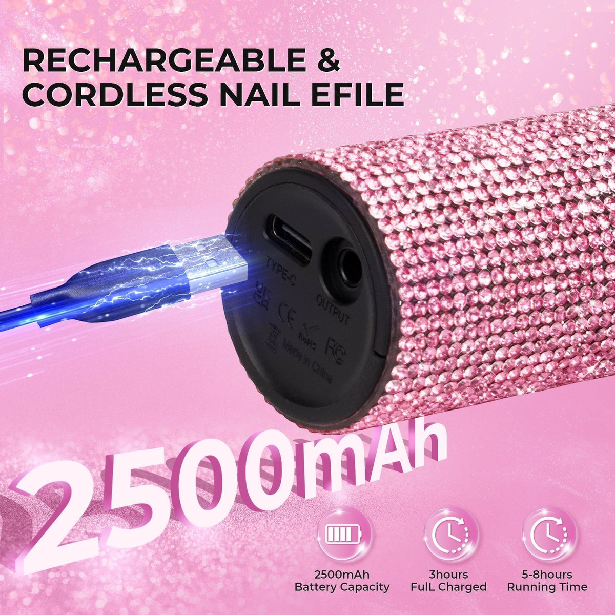 Wand™ Lite Nail Drill - Pink Diamond - 35,000 RPM Rechargeable by Lavinda
