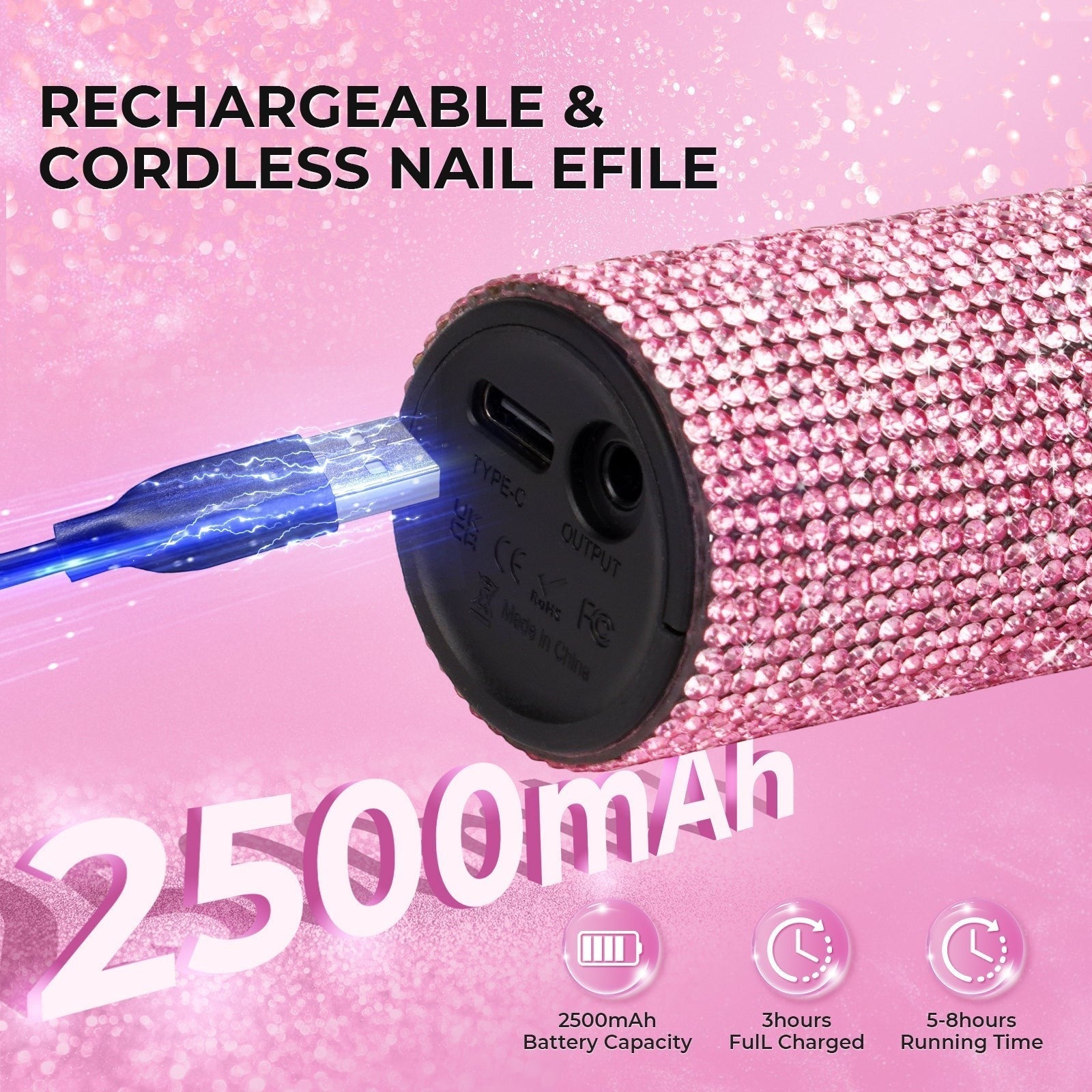 Wand™ Lite Nail Drill - Pink Diamond - 35,000 RPM Rechargeable by Lavinda
