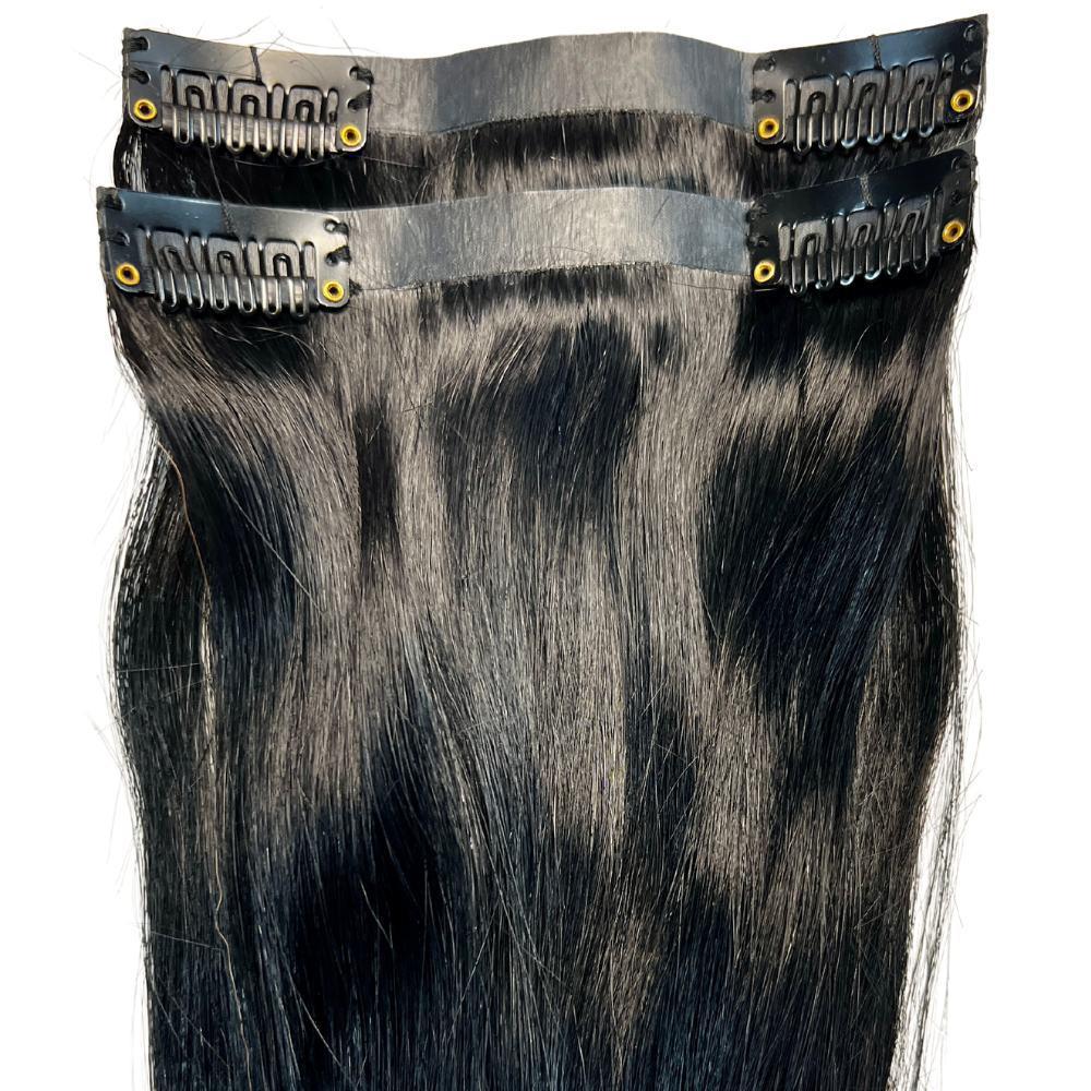 Natural Black Seamless Clip-In 100% Human Hair Extensions by Private Label
