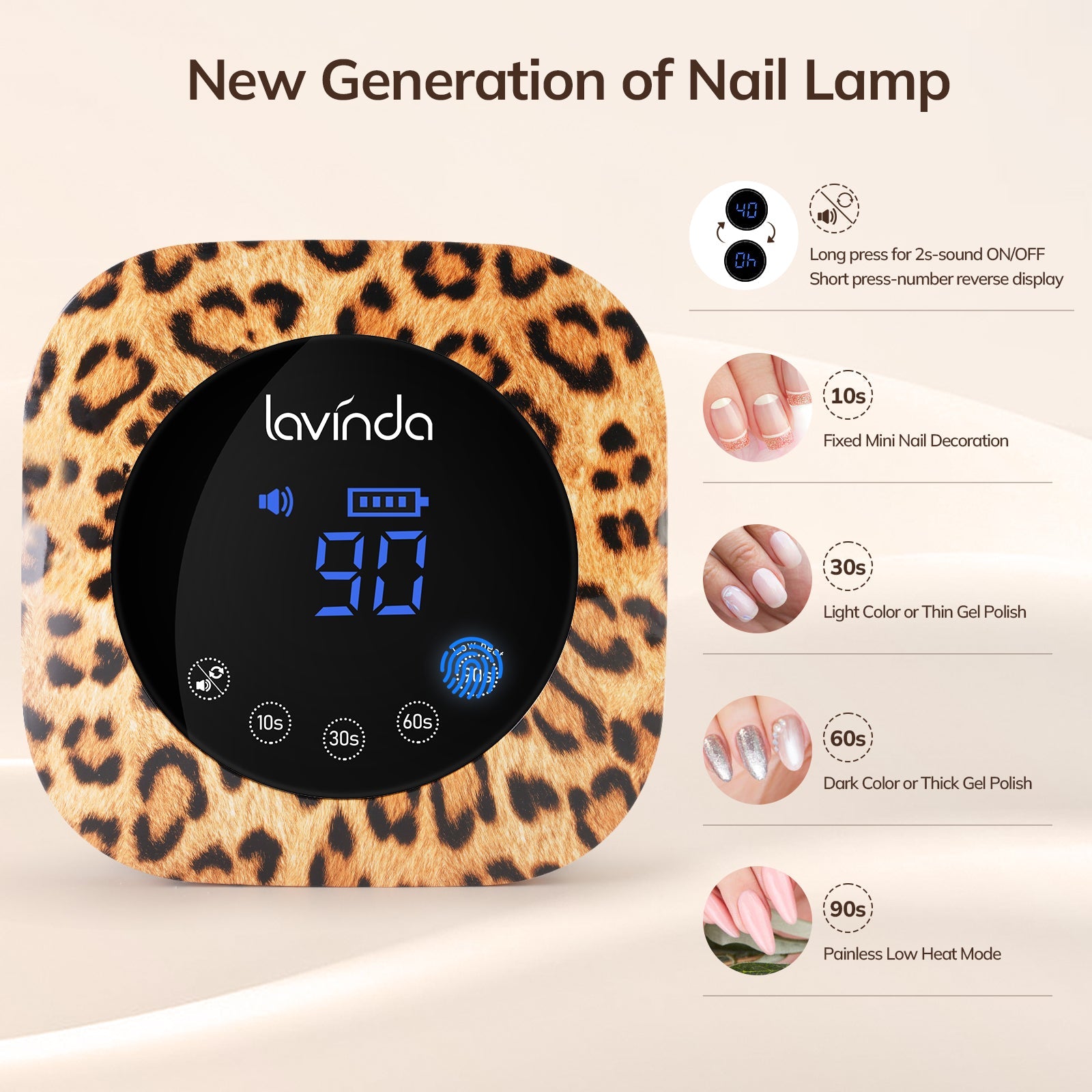 Crown™ Nail Lamp - Leopard Print - 54W Rechargeable UV/LED by Lavinda