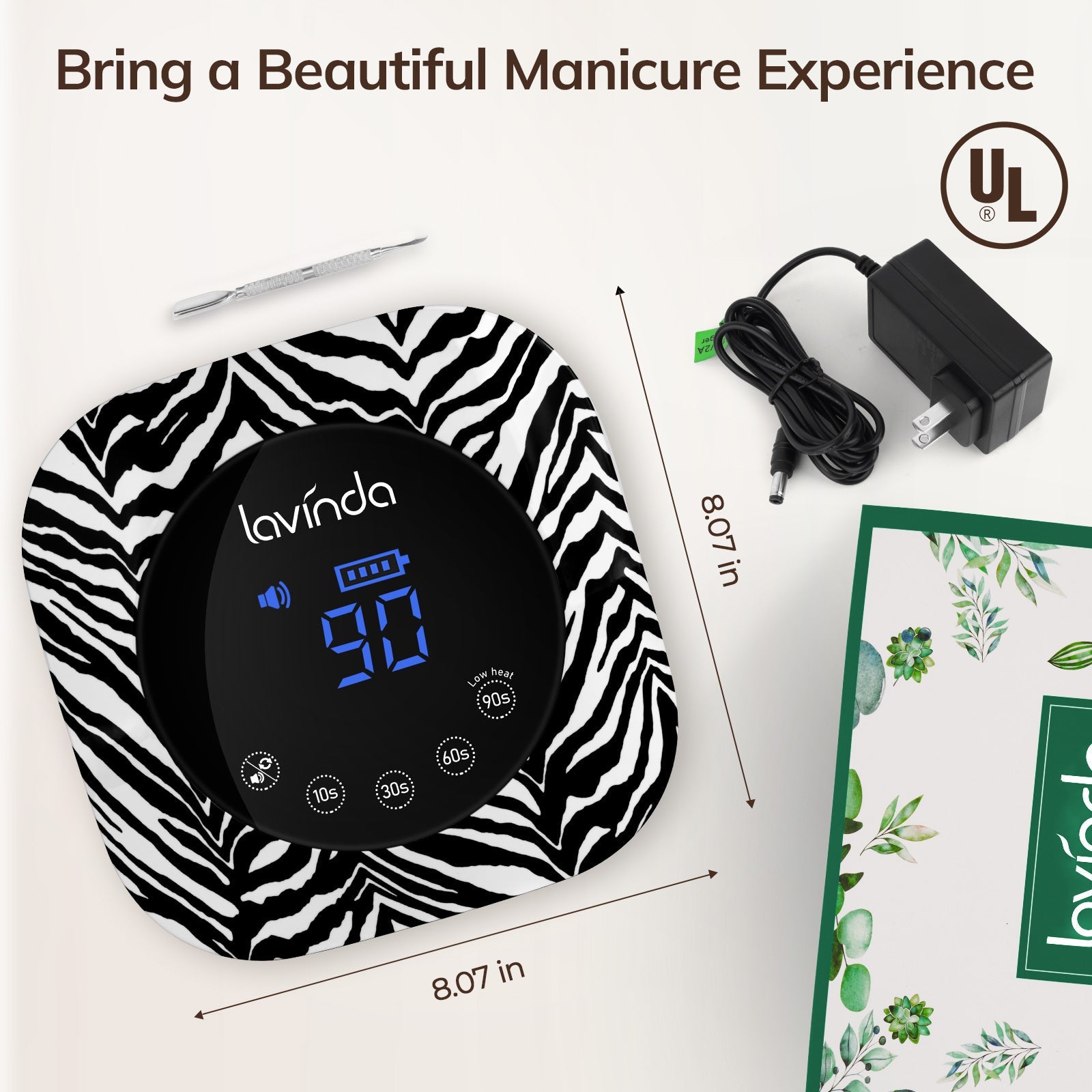 Crown™ Nail Lamp - Zebra Print - 54W Rechargeable UV/LED by Lavinda
