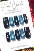 Handmade Long Square Black & Blue Cateye Nails