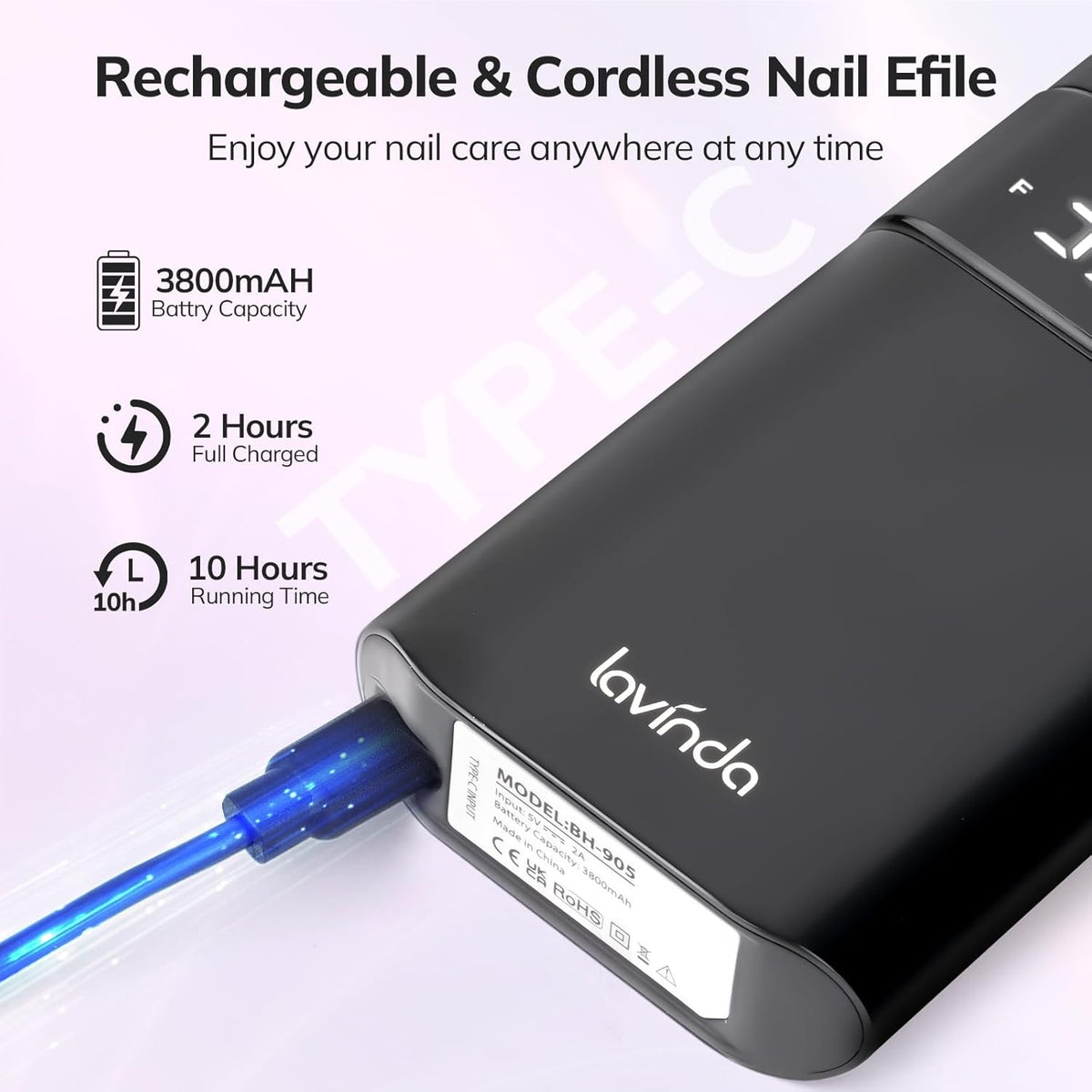 Wand™ Nail Drill - Black - 35,000 RPM Rechargeable