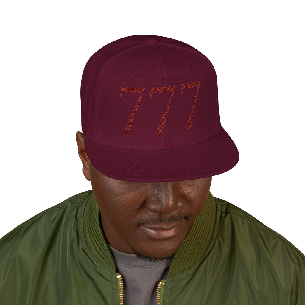 Maroon Distressed '777 Embroidered Snapback Hat