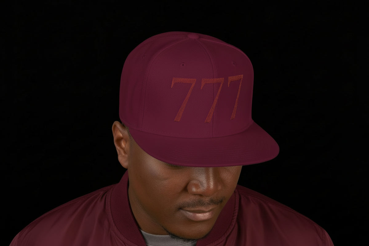 777 Embroidered Snapback Hat-Maroon - AetherLux.Shop