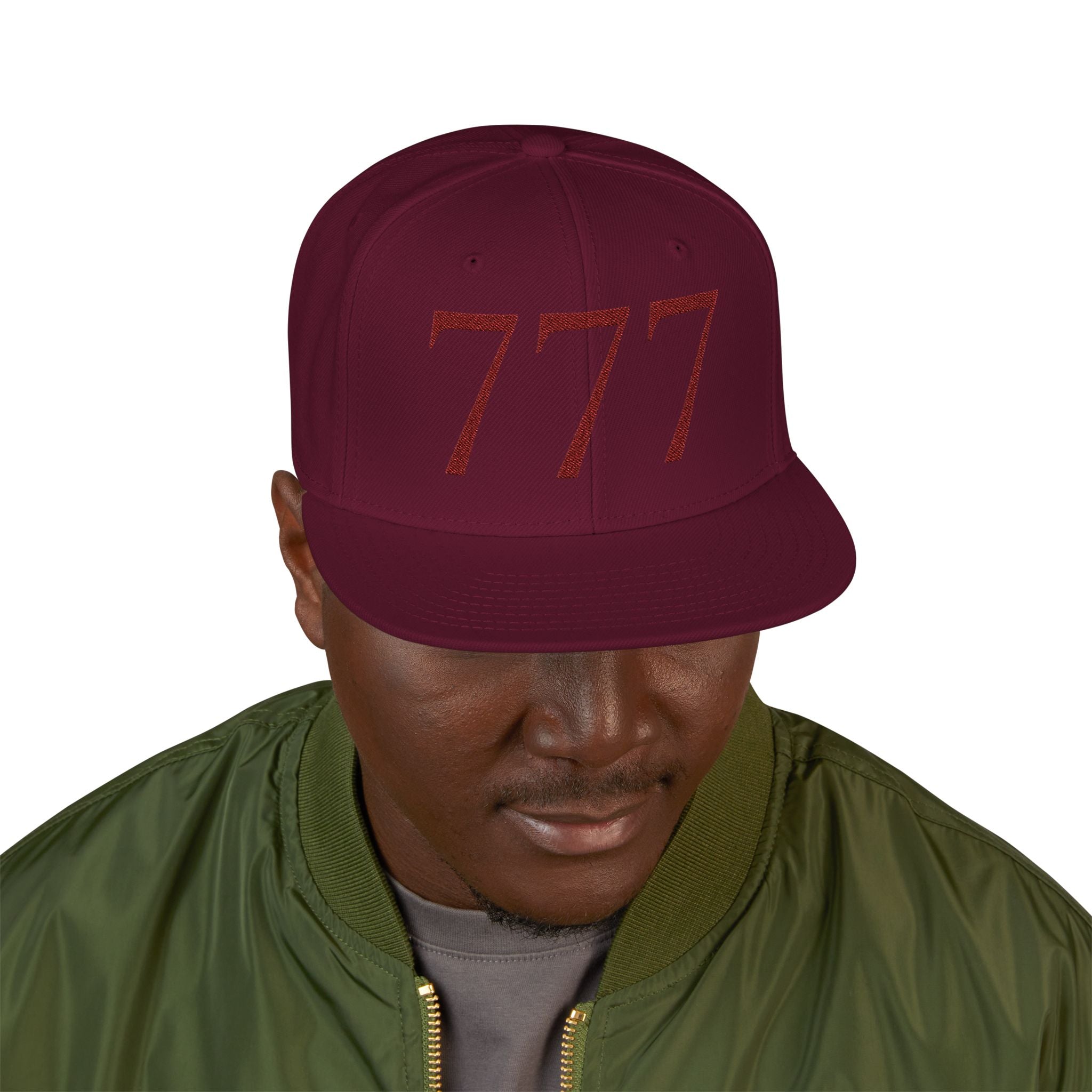 Maroon Distressed '777 Embroidered Snapback Hat