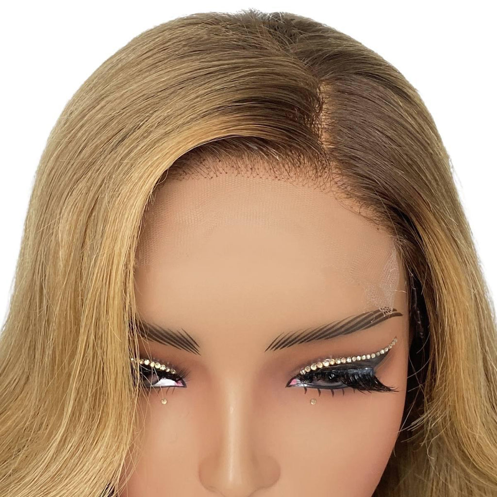 Honey Blonde Ombre Wavy 5x5 HD Lace 100% Human Hair Closure Wig by Private Label