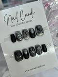 Handmade Short Black & Silver Chrome Nails
