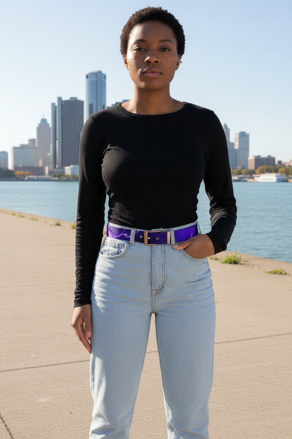 Purple Lightning Belt — Electric Neon Lightning Print Accessory by Printify