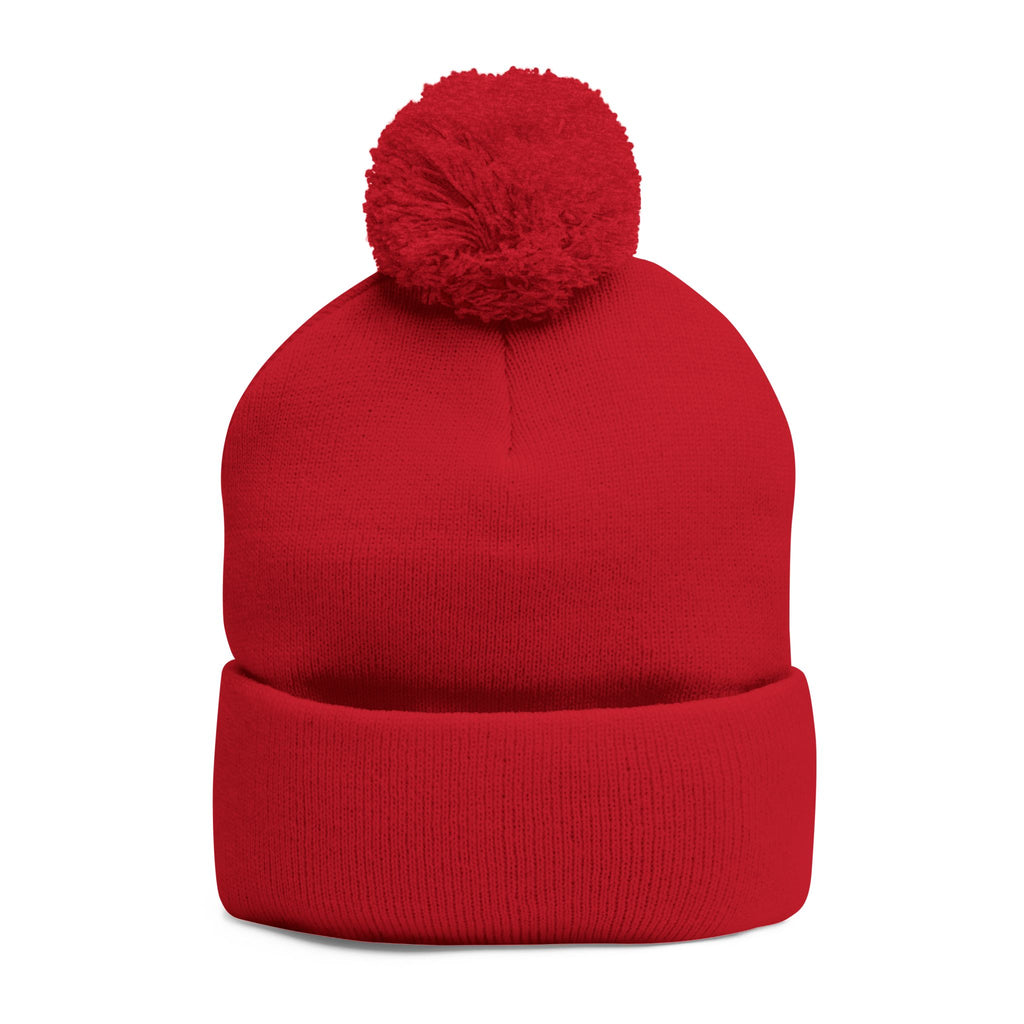 '777' Pom-Pom Knit Cap — Red Winter Beanie