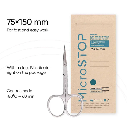 MicroStop ECO Sterilization Pouches Class 4 Indicator Kraft Bags 75x150 mm (100 Pcs) by kvadrat store