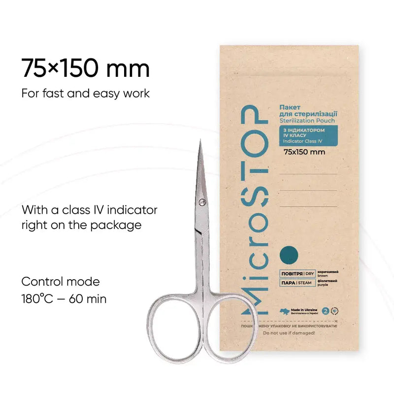 MicroStop ECO Sterilization Pouches Class 4 Indicator Kraft Bags 75x150 mm (100 Pcs) by kvadrat store