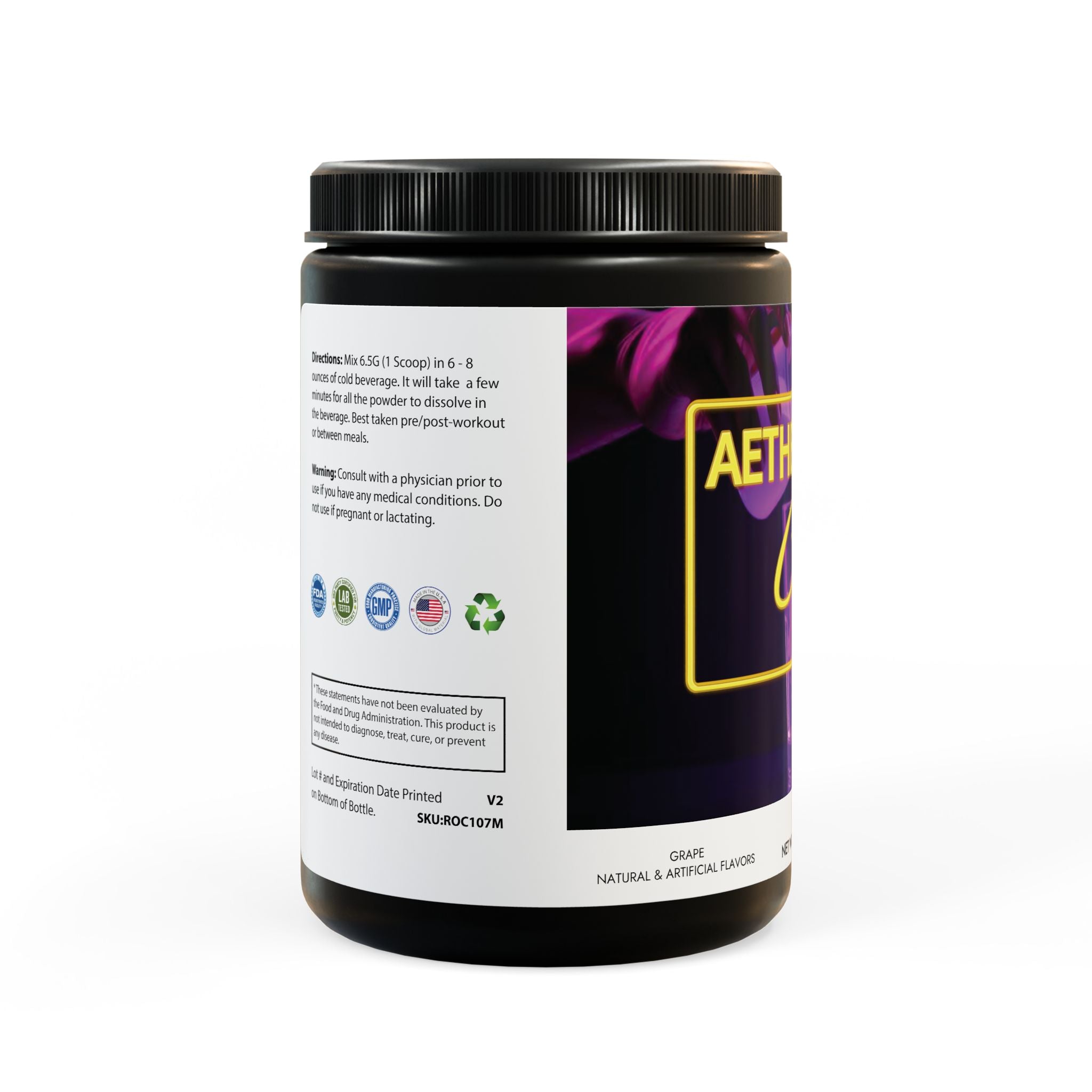 AetherLux BCAA Supplement, Grape (325g, 11.46oz, 50 servings)