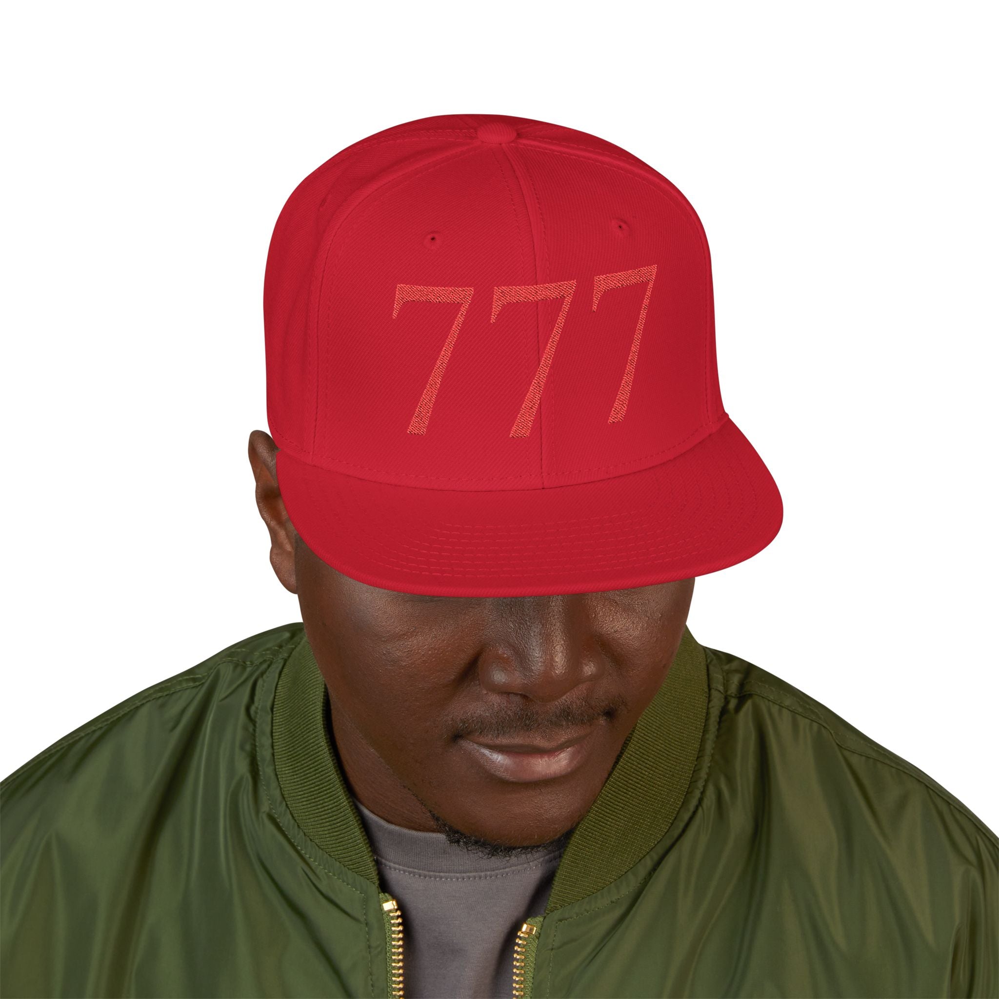 Red Distressed  '777 Embroidered Snapback Hat