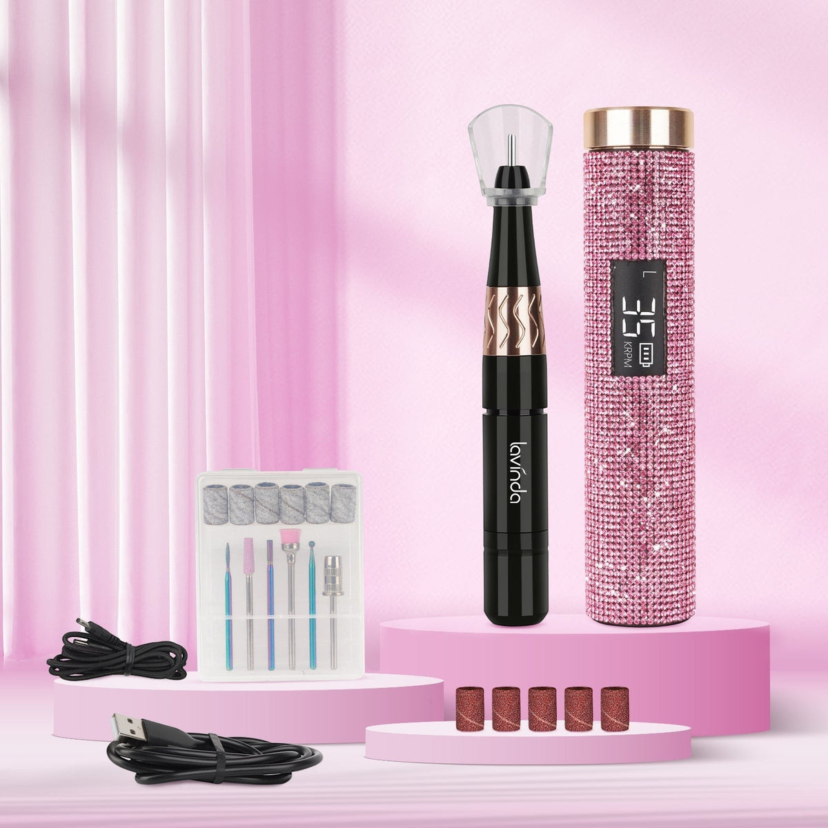 Wand™ Lite Nail Drill - Pink Diamond - 35,000 RPM Rechargeable by Lavinda
