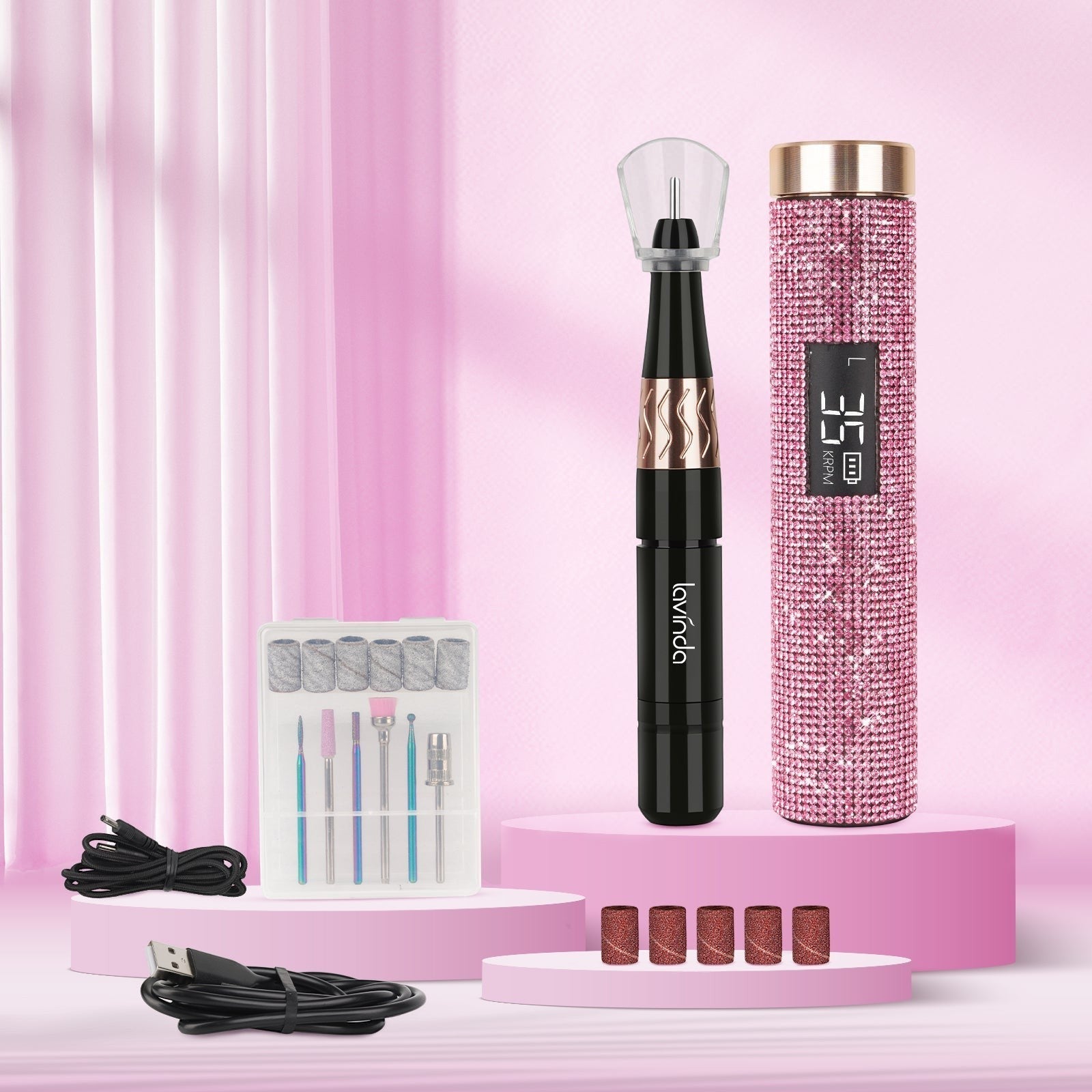 Wand™ Lite Nail Drill - Pink Diamond - 35,000 RPM Rechargeable by Lavinda