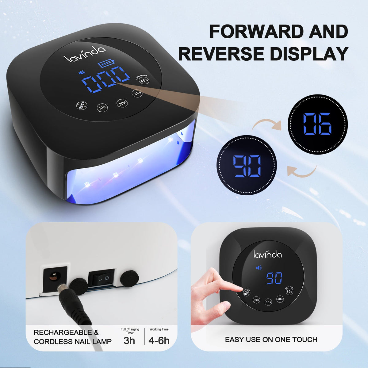 Crown™ Nail Lamp - Black - 54W Rechargeable UV/LED