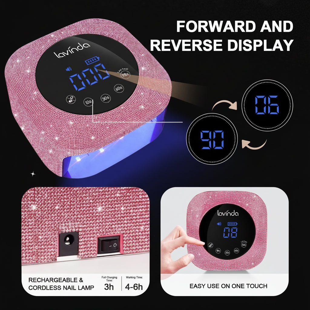 Crown™ Nail Lamp - Pink Diamond - 54W Rechargeable UV/LED by Lavinda