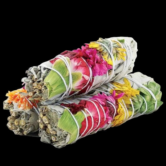 'Joy' Floral White Sage Smudge Stick (4 in.) by Sacred Crystals