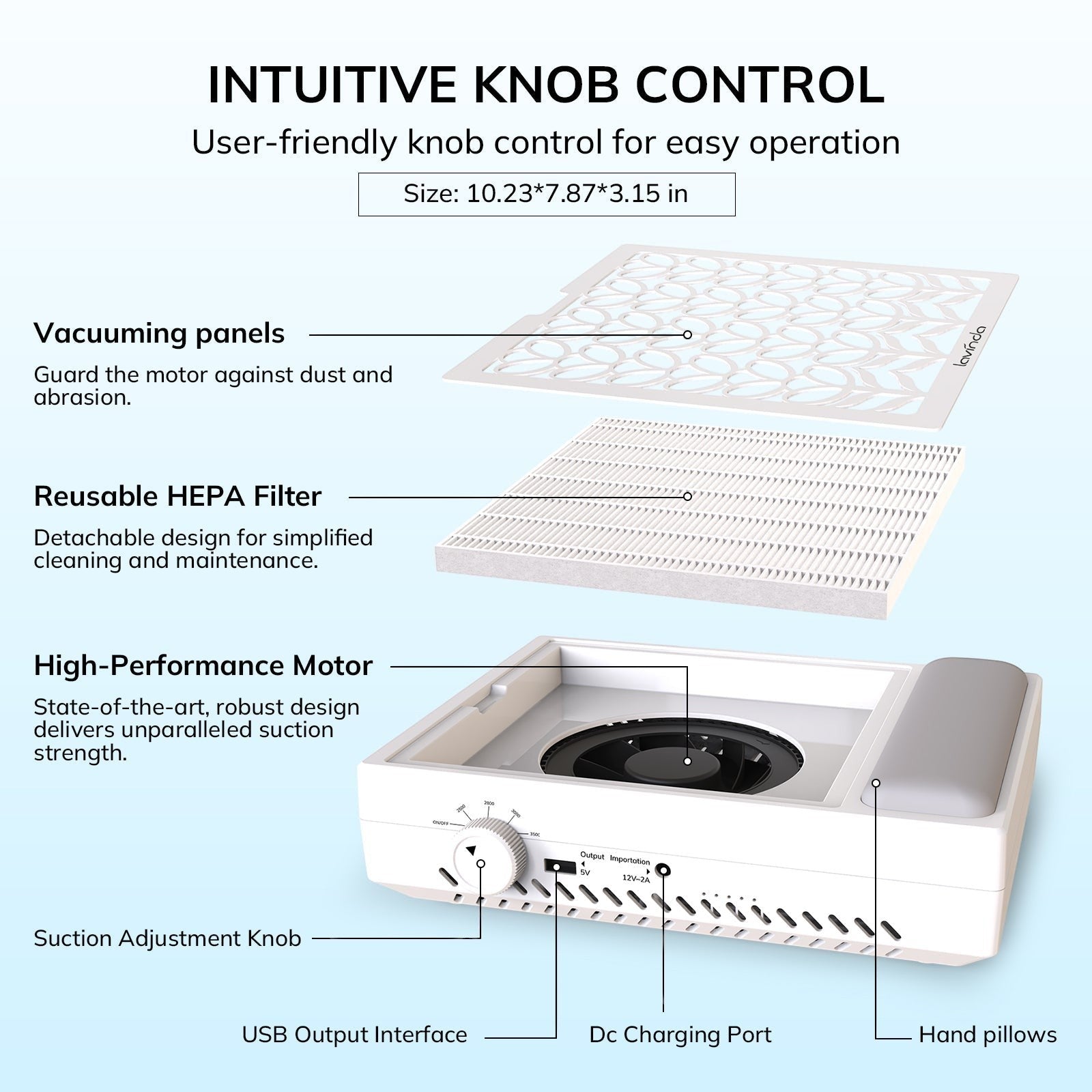 Pure™ Lite Nail Dust Collector - White by Lavinda