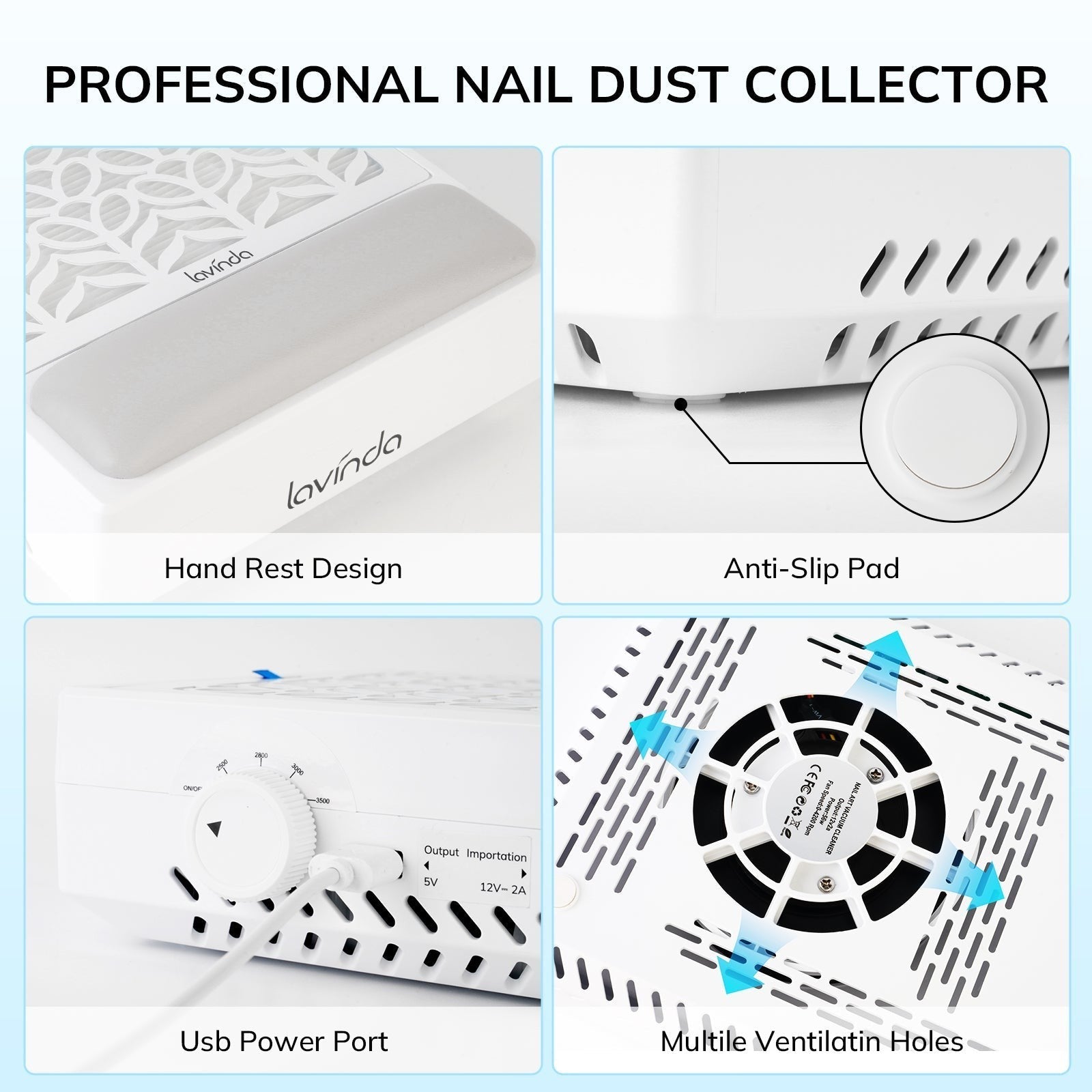 Pure™ Lite Nail Dust Collector - White by Lavinda