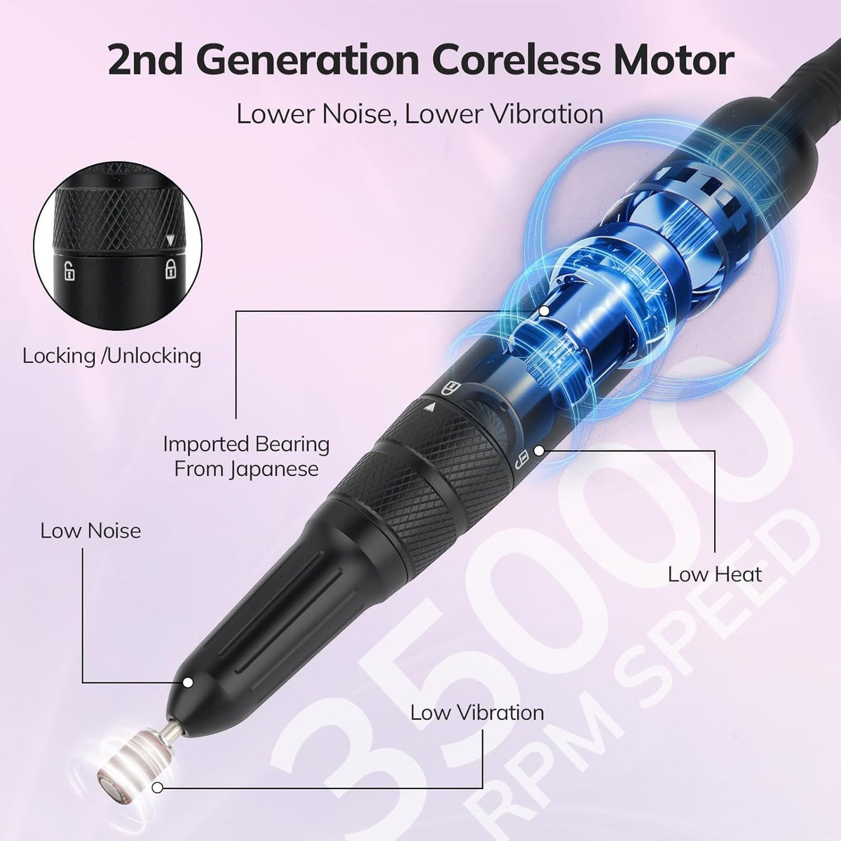 Wand™ Nail Drill - Black - 35,000 RPM Rechargeable by Lavinda
