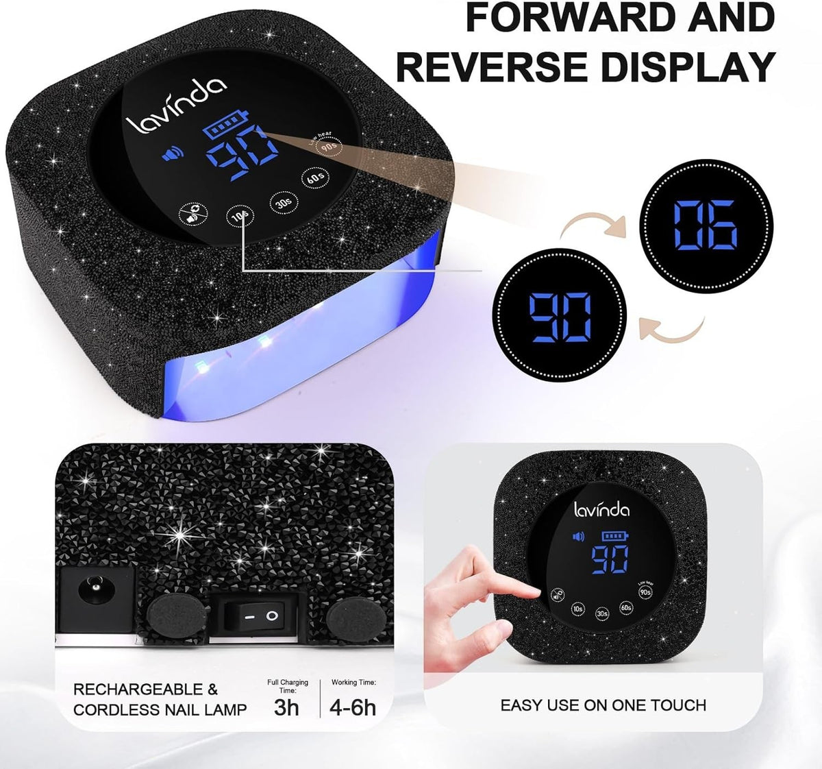 Crown™ Nail Lamp & Wand™ Nail Drill Bundle – Black Diamond by Lavinda