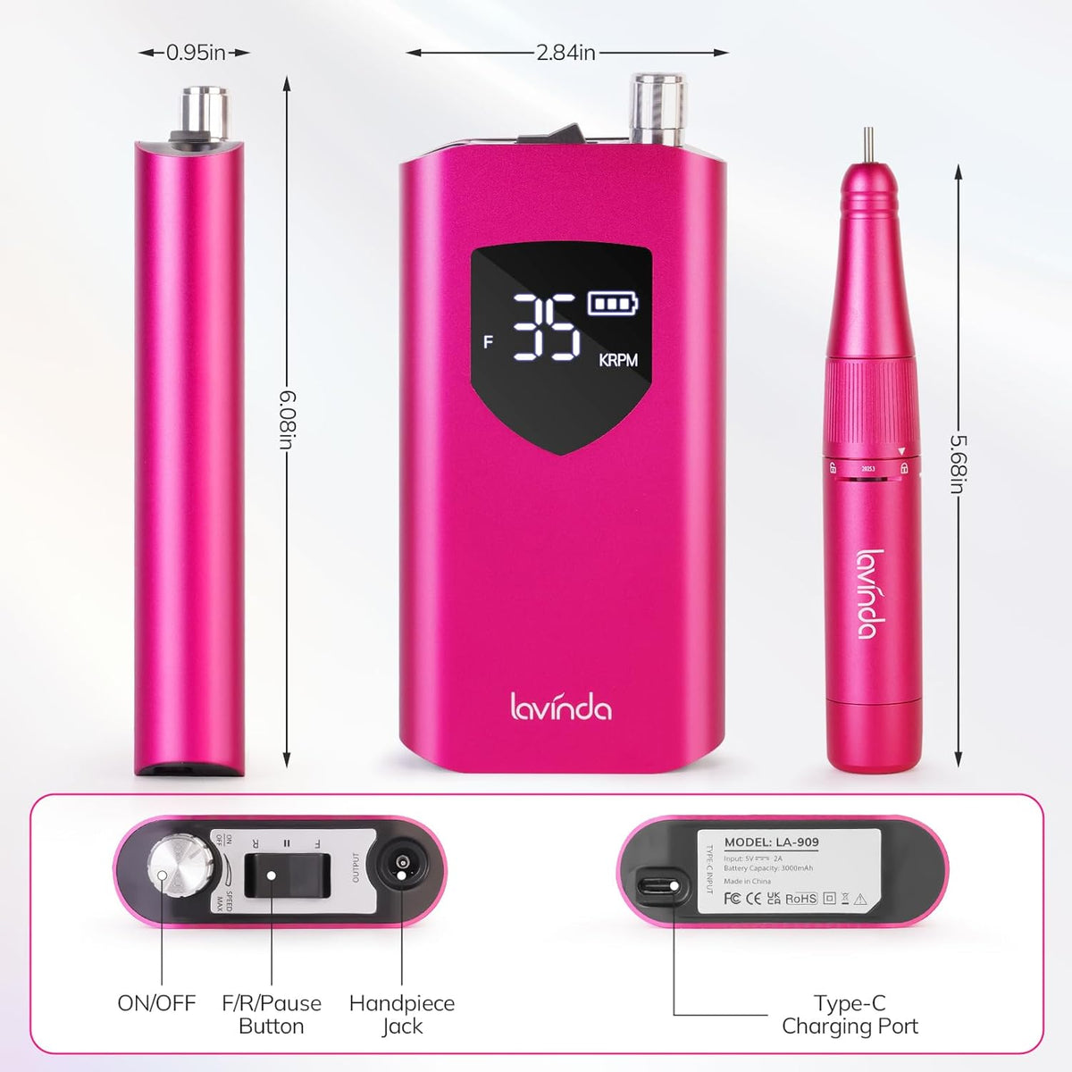 Wand™ Ease Nail Drill - Viva Magenta - 35,000 RPM Rechargeable
