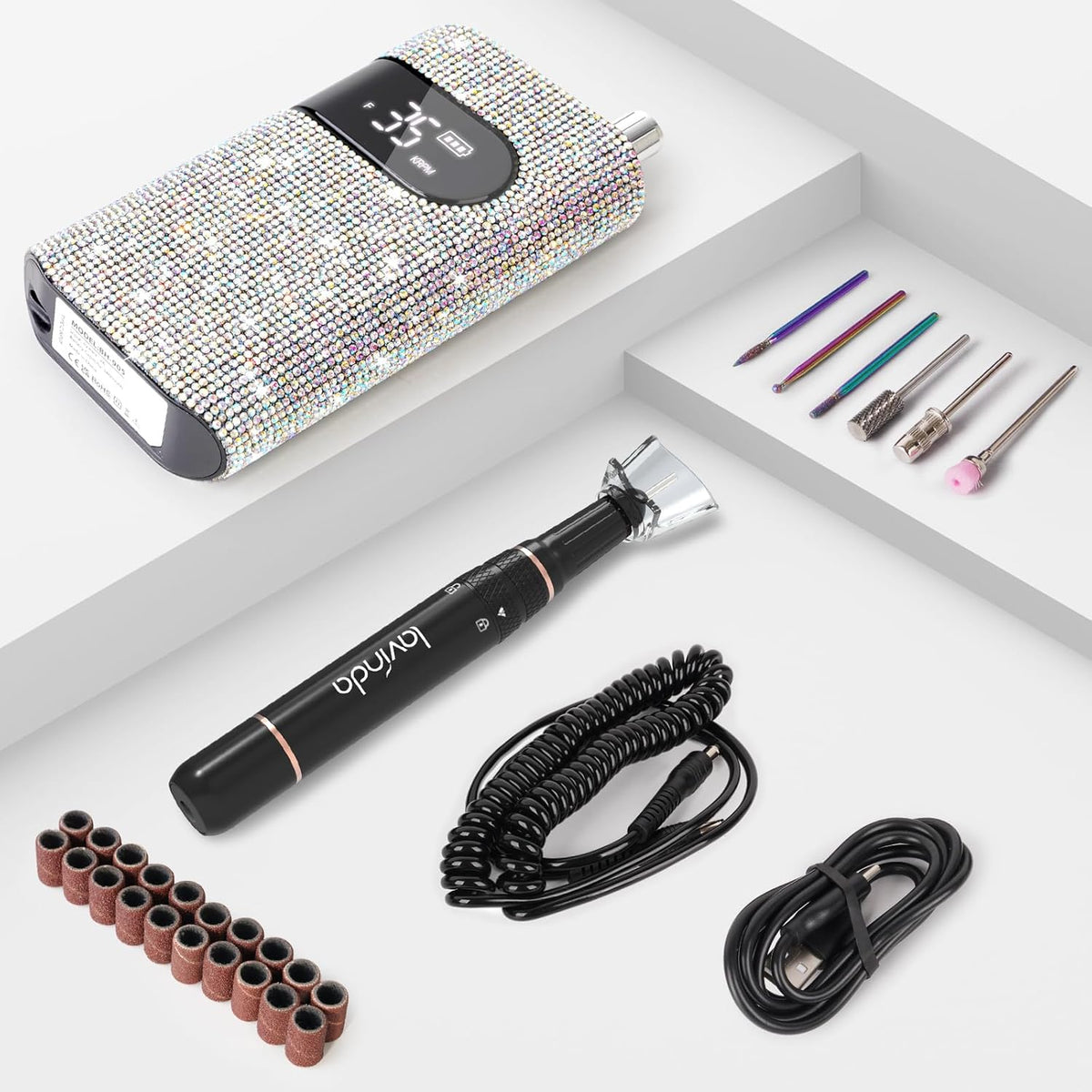 Crown™ Nail Lamp & Wand™ Nail Drill Bundle – Crystal Diamond