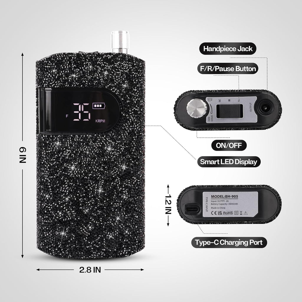 Crown™ Nail Lamp & Wand™ Nail Drill Bundle – Black Diamond by Lavinda