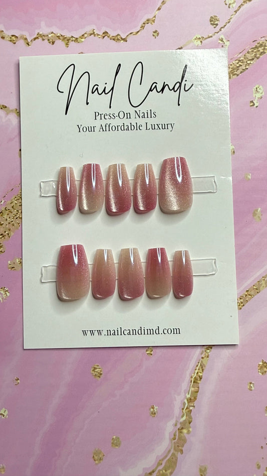 Semi-Handmade Baby Pink Cateye Nails